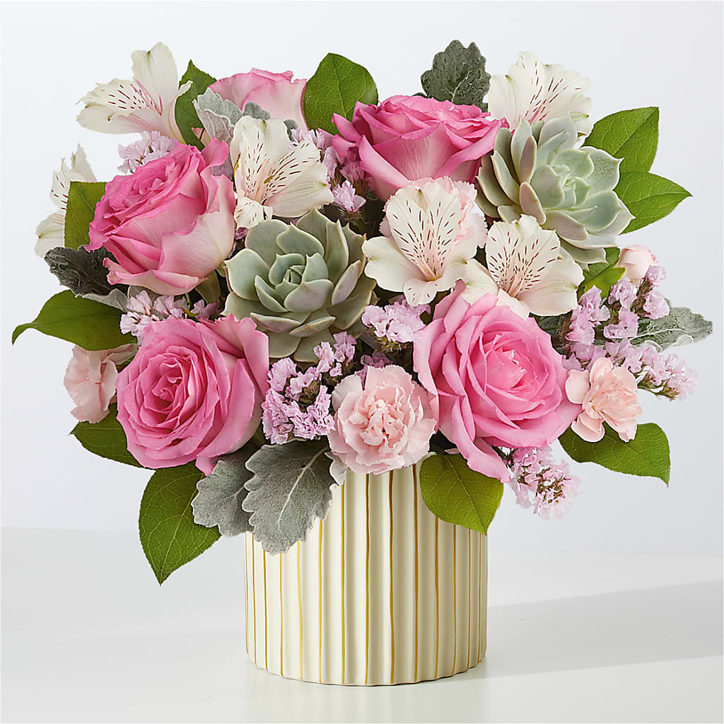 Dusty Rose Bouquet with Ivory Vase – KAREN'S AND TINA'S FLOWERS, Newmarket ON