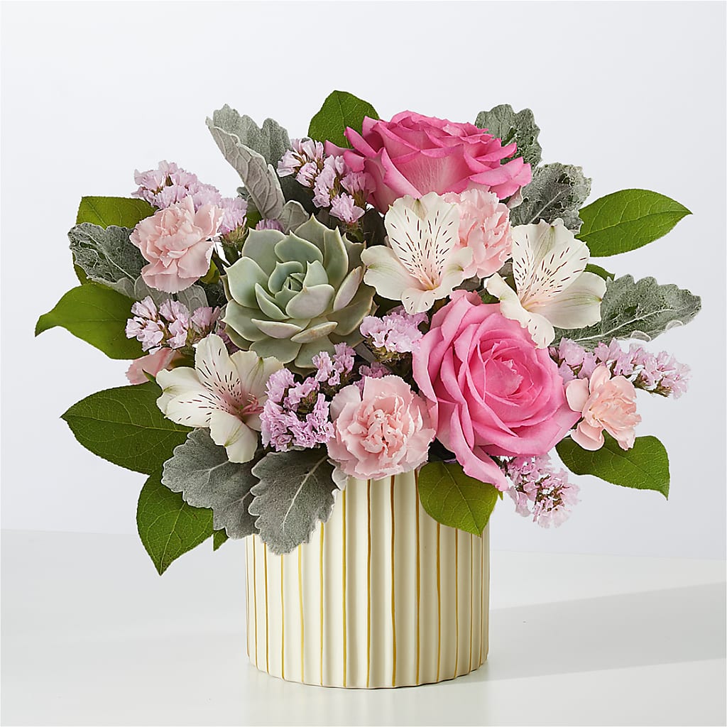 Dusty Rose Bouquet with Ivory Vase – KAREN'S AND TINA'S FLOWERS, Newmarket ON