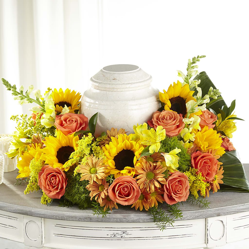 Faithful Sunflower Cremation Adornment – KAREN'S AND TINA'S FLOWERS, Newmarket ON