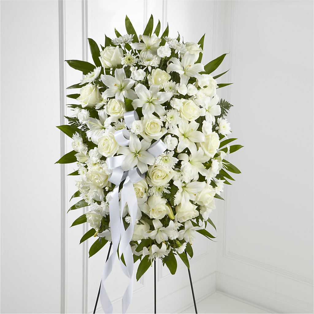Exquisite Tribute Standing Spray-White Ribbon – KAREN'S AND TINA'S FLOWERS, Newmarket ON