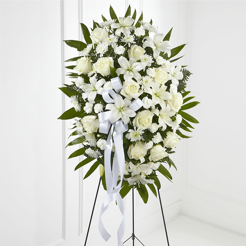 Exquisite Tribute Standing Spray-White Ribbon – KAREN'S AND TINA'S FLOWERS, Newmarket ON