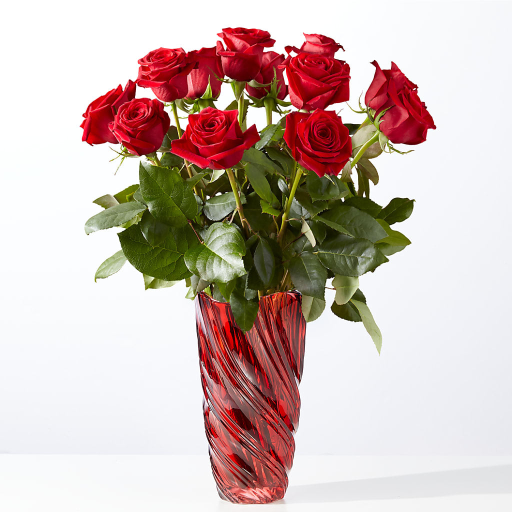 Classic Love Red Rose Bouquet with Luxe Swirl Vase – KAREN'S AND TINA'S FLOWERS, Newmarket ON