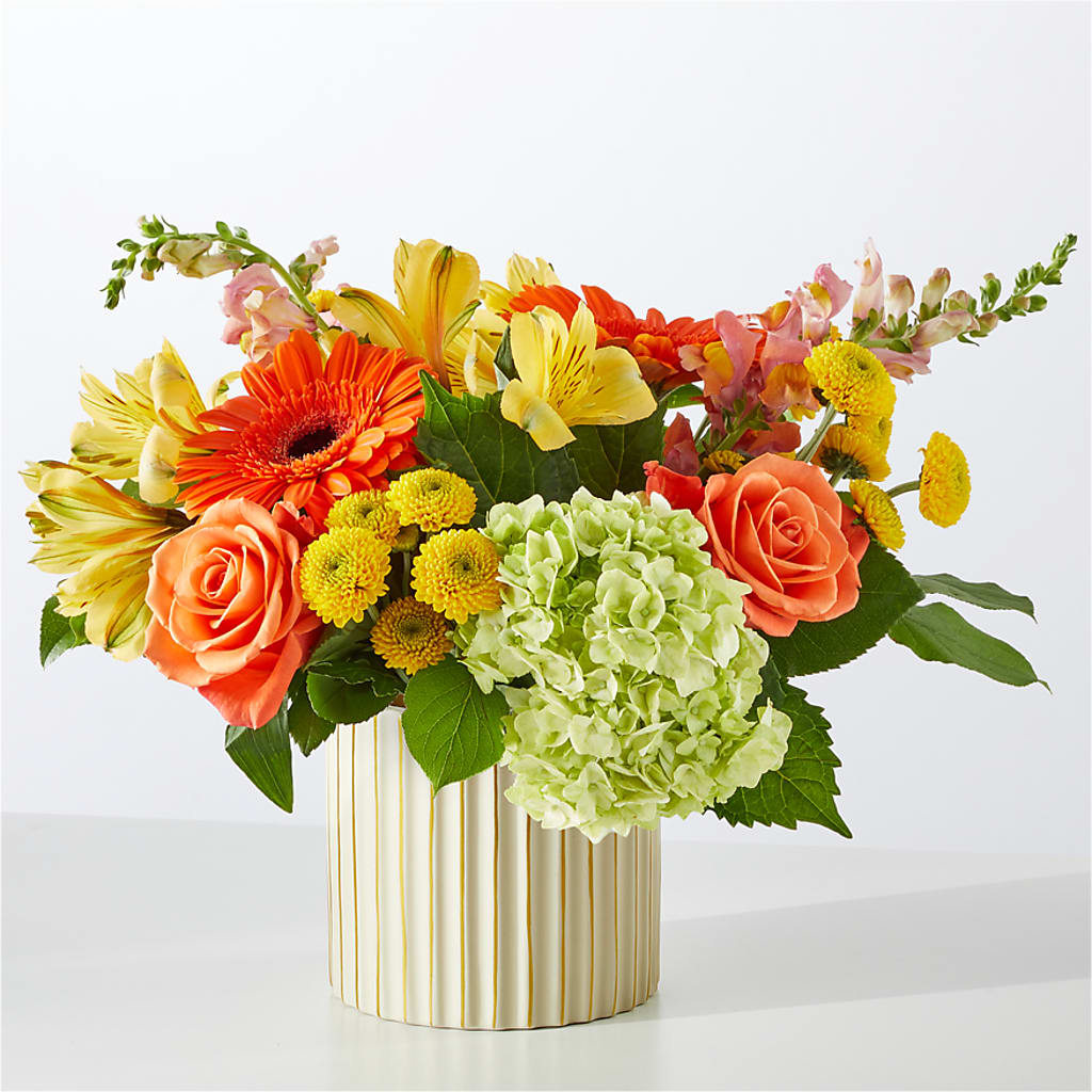 Autumn Sunshine Bouquet with Ivory Vase – KAREN'S AND TINA'S FLOWERS, Newmarket ON