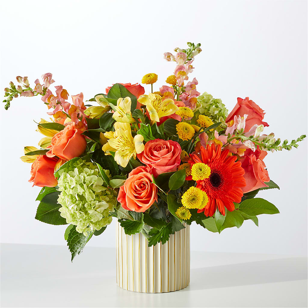 Autumn Sunshine Bouquet with Ivory Vase – KAREN'S AND TINA'S FLOWERS, Newmarket ON