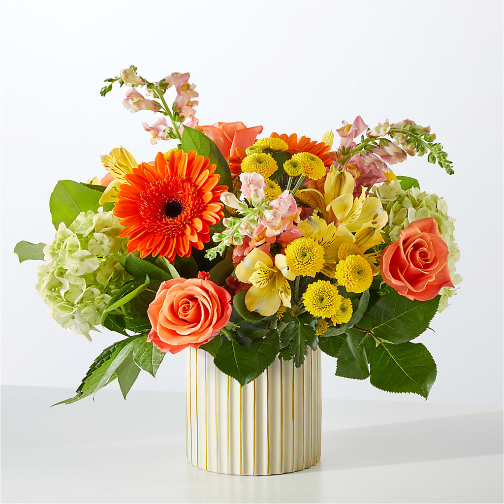 Autumn Sunshine Bouquet with Ivory Vase – KAREN'S AND TINA'S FLOWERS, Newmarket ON